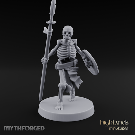 Shield And Spear Standing Skeleton Warrior Miniature for Dungeons and Dragons, Pathfinder or other TTRPGs