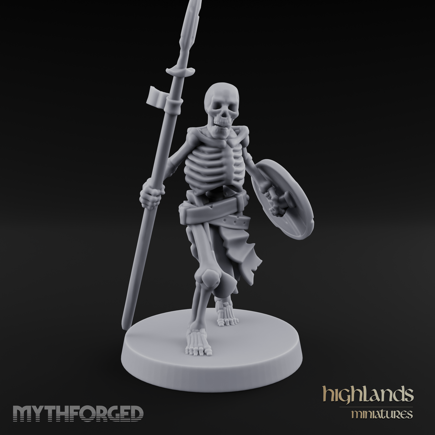 Shield And Spear Standing Skeleton Warrior Miniature for Dungeons and Dragons, Pathfinder or other TTRPGs