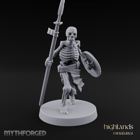 Shield And Spear Standing Skeleton Warrior Miniature for Dungeons and Dragons, Pathfinder or other TTRPGs