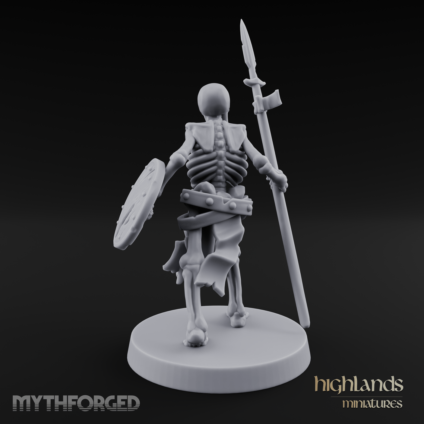Shield And Spear Standing Skeleton Warrior Miniature for Dungeons and Dragons, Pathfinder or other TTRPGs