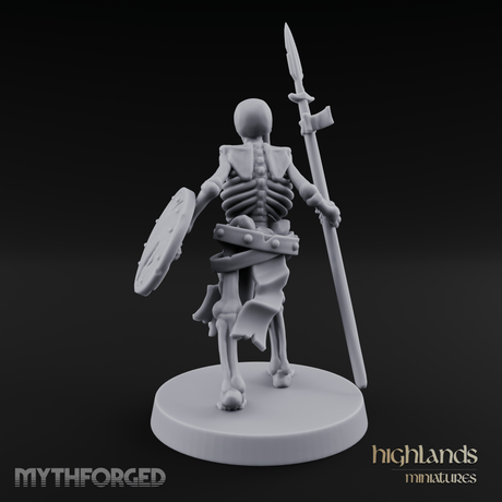 Shield And Spear Standing Skeleton Warrior Miniature for Dungeons and Dragons, Pathfinder or other TTRPGs