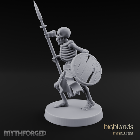 Shield And Spear Standing Skeleton Warrior Miniature for Dungeons and Dragons, Pathfinder or other TTRPGs