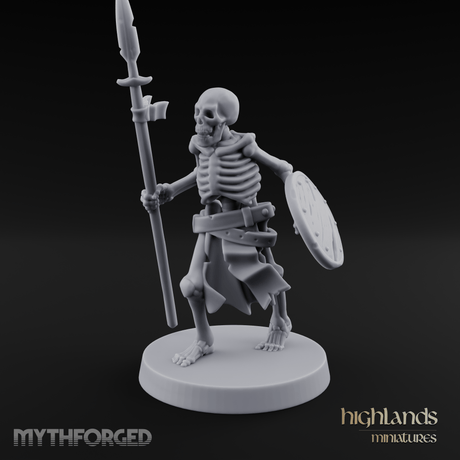 Shield And Spear Standing Skeleton Warrior Miniature for Dungeons and Dragons, Pathfinder or other TTRPGs