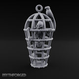 Skeleton-Trapped Crow-Perched Iron Gibbet Cage Miniature for Dungeons and Dragons, Pathfinder or other TTRPGs