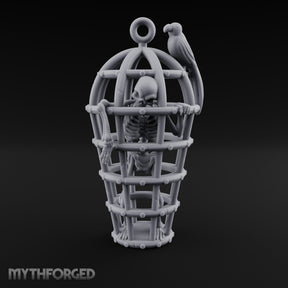 Skeleton-Trapped Crow-Perched Iron Gibbet Cage Miniature for Dungeons and Dragons, Pathfinder or other TTRPGs