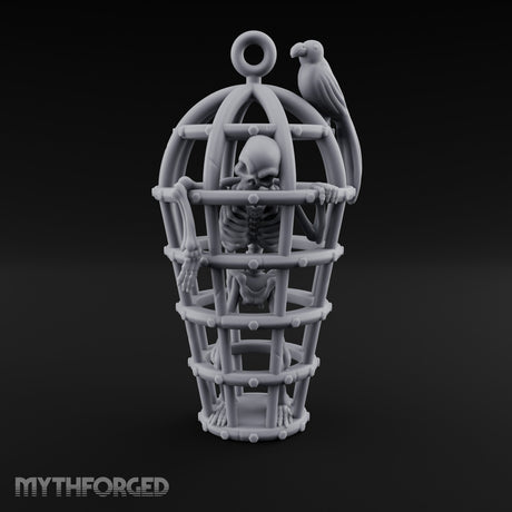 Skeleton-Trapped Crow-Perched Iron Gibbet Cage Miniature for Dungeons and Dragons, Pathfinder or other TTRPGs
