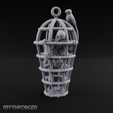 Skeleton-Trapped Crow-Perched Iron Gibbet Cage Miniature for Dungeons and Dragons, Pathfinder or other TTRPGs