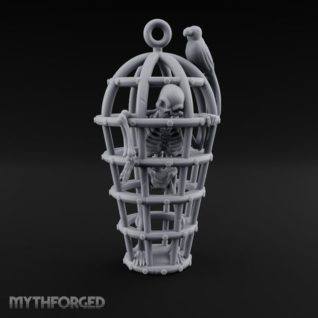 Skeleton-Trapped Crow-Perched Iron Gibbet Cage Miniature for Dungeons and Dragons, Pathfinder or other TTRPGs