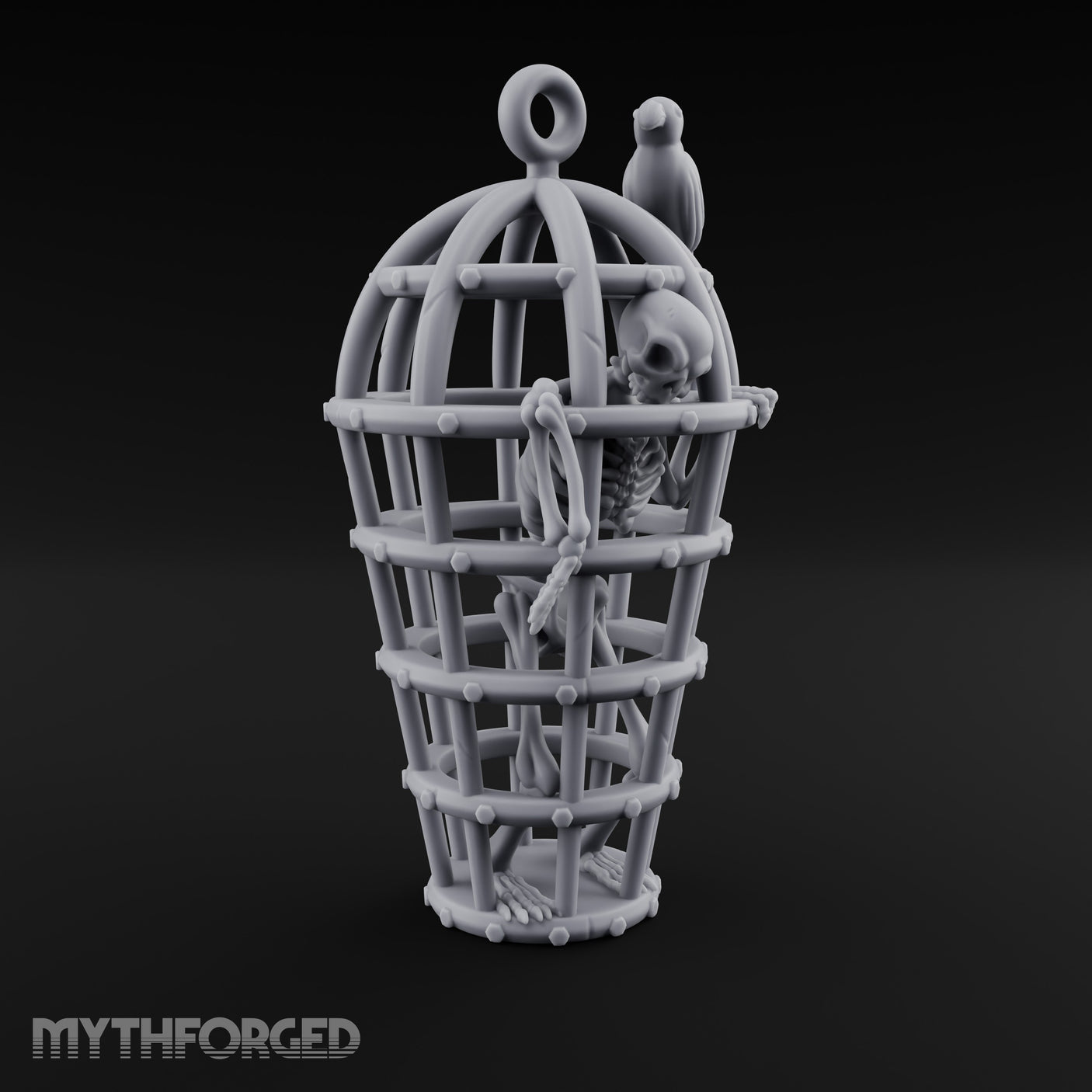 Skeleton-Trapped Crow-Perched Iron Gibbet Cage Miniature for Dungeons and Dragons, Pathfinder or other TTRPGs