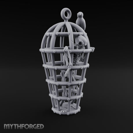 Skeleton-Trapped Crow-Perched Iron Gibbet Cage Miniature for Dungeons and Dragons, Pathfinder or other TTRPGs
