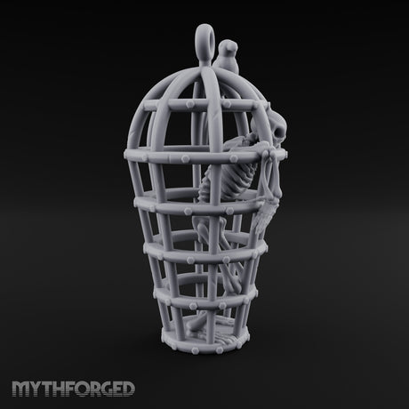 Skeleton-Trapped Crow-Perched Iron Gibbet Cage Miniature for Dungeons and Dragons, Pathfinder or other TTRPGs