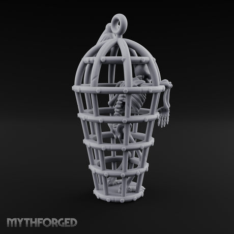 Skeleton-Trapped Crow-Perched Iron Gibbet Cage Miniature for Dungeons and Dragons, Pathfinder or other TTRPGs