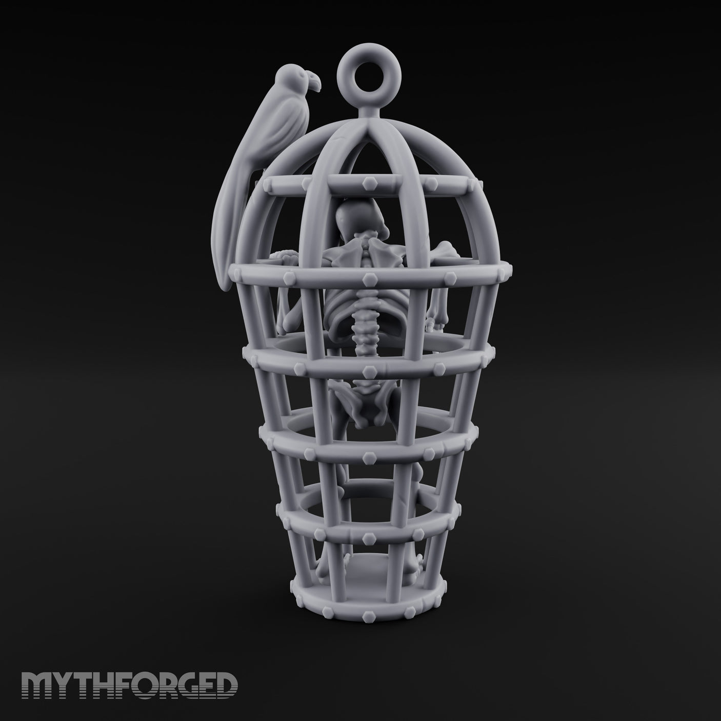 Skeleton-Trapped Crow-Perched Iron Gibbet Cage Miniature for Dungeons and Dragons, Pathfinder or other TTRPGs