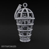 Skeleton-Trapped Crow-Perched Iron Gibbet Cage Miniature for Dungeons and Dragons, Pathfinder or other TTRPGs