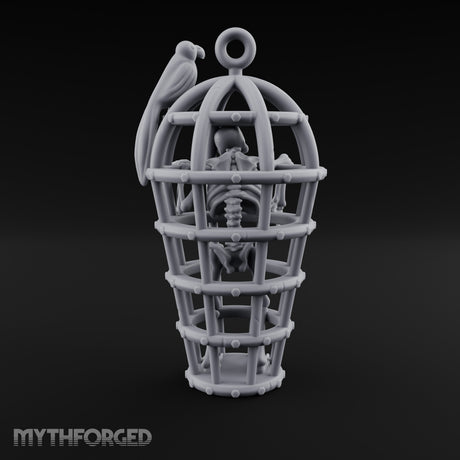 Skeleton-Trapped Crow-Perched Iron Gibbet Cage Miniature for Dungeons and Dragons, Pathfinder or other TTRPGs