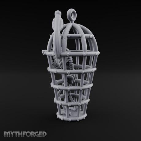 Skeleton-Trapped Crow-Perched Iron Gibbet Cage Miniature for Dungeons and Dragons, Pathfinder or other TTRPGs