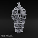 Skeleton-Trapped Crow-Perched Iron Gibbet Cage Miniature for Dungeons and Dragons, Pathfinder or other TTRPGs