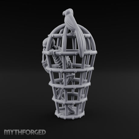 Skeleton-Trapped Crow-Perched Iron Gibbet Cage Miniature for Dungeons and Dragons, Pathfinder or other TTRPGs