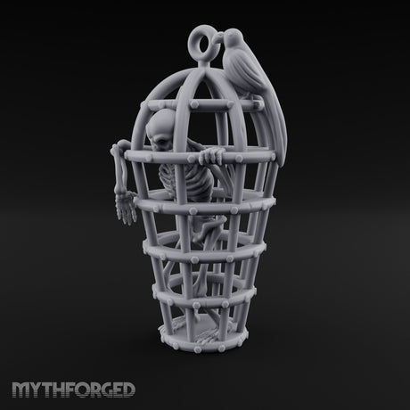 Skeleton-Trapped Crow-Perched Iron Gibbet Cage Miniature for Dungeons and Dragons, Pathfinder or other TTRPGs