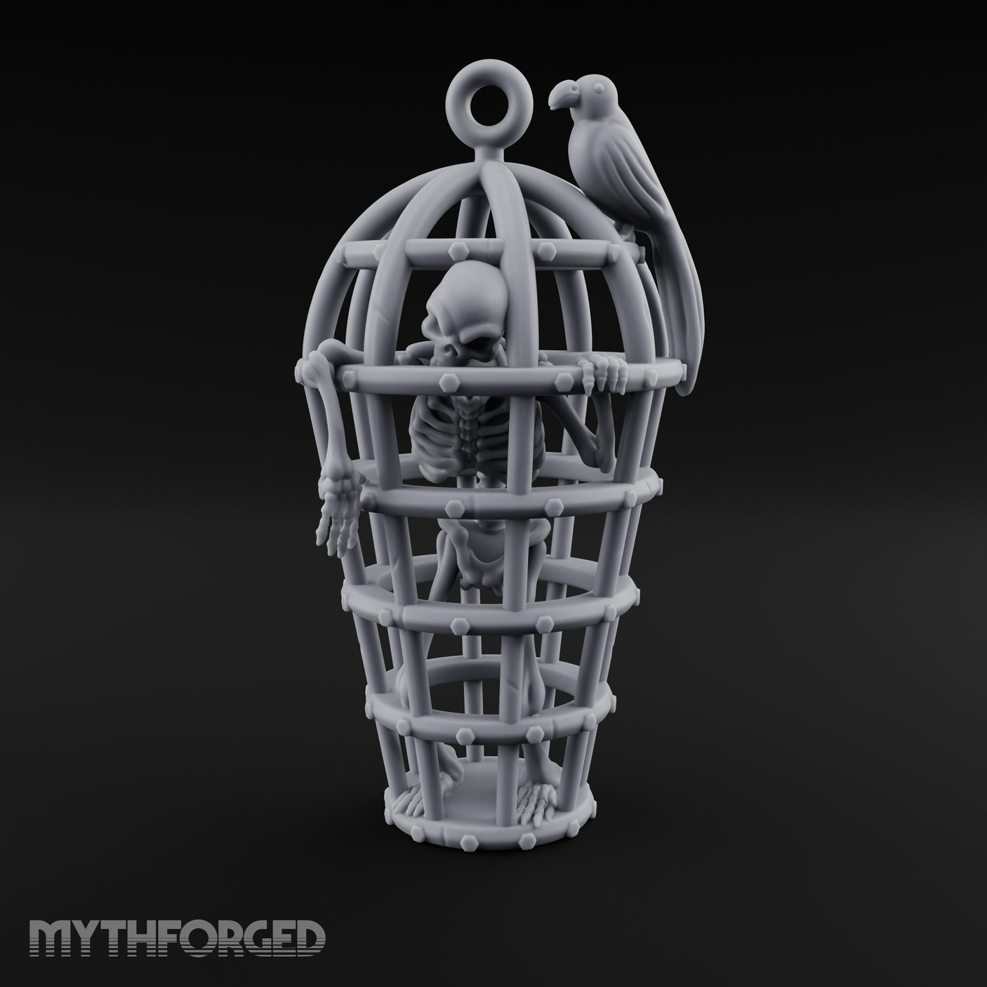 Skeleton-Trapped Crow-Perched Iron Gibbet Cage Miniature for Dungeons and Dragons, Pathfinder or other TTRPGs