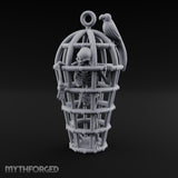 Skeleton-Trapped Crow-Perched Iron Gibbet Cage Miniature for Dungeons and Dragons, Pathfinder or other TTRPGs