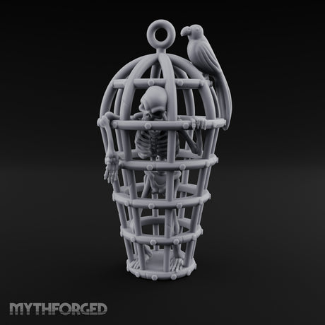 Skeleton-Trapped Crow-Perched Iron Gibbet Cage Miniature for Dungeons and Dragons, Pathfinder or other TTRPGs