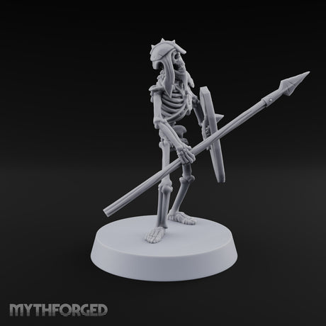 Long Dead, Still Enlisted Skeleton Warriors with Spears, Swords, Shields and Banner — B