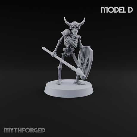 Long Dead, Still Enlisted Skeleton Warriors with Spears, Swords, Shields and Banner — D