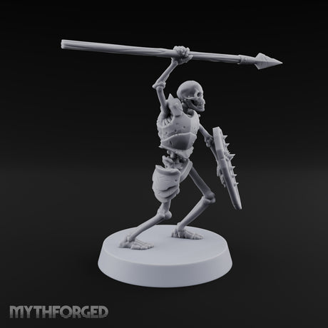 Long Dead, Still Enlisted Skeleton Warriors with Spears, Swords, Shields and Banner — E