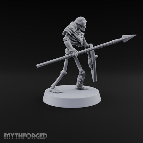 Long Dead, Still Enlisted Skeleton Warriors with Spears, Swords, Shields and Banner — F