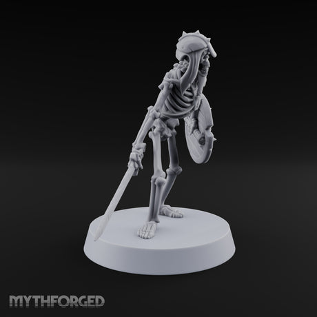 Long Dead, Still Enlisted Skeleton Warriors with Spears, Swords, Shields and Banner — G