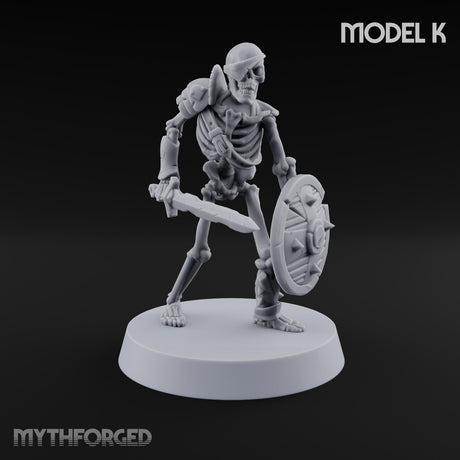 Long Dead, Still Enlisted Skeleton Warriors with Spears, Swords, Shields and Banner — K