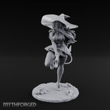 Skipping Along Giggling Tiefling Witch Miniature for Dungeons and Dragons, Pathfinder or other TTRPGs
