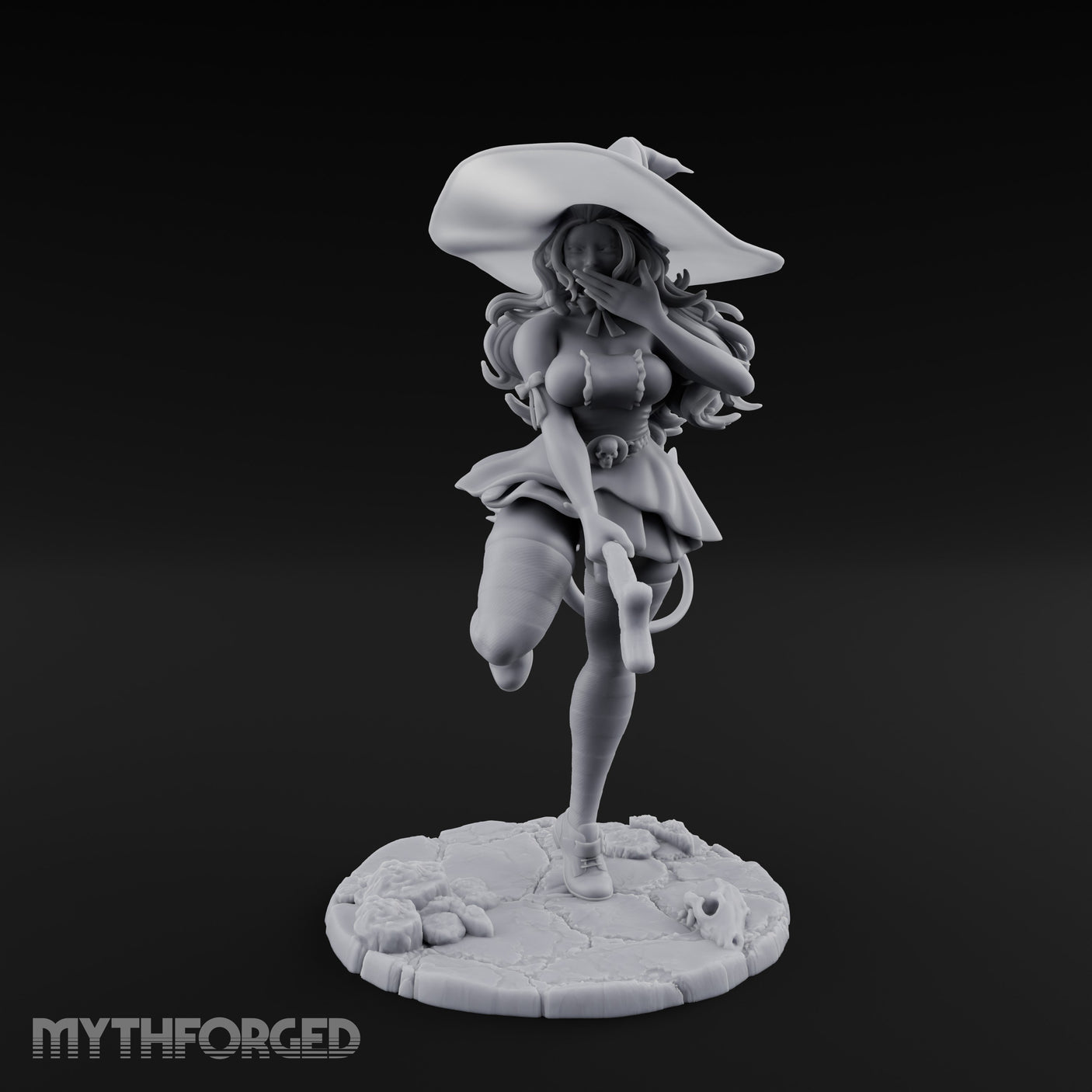 Skipping Along Giggling Tiefling Witch Miniature for Dungeons and Dragons, Pathfinder or other TTRPGs