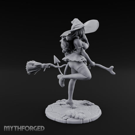 Skipping Along Giggling Tiefling Witch Miniature for Dungeons and Dragons, Pathfinder or other TTRPGs