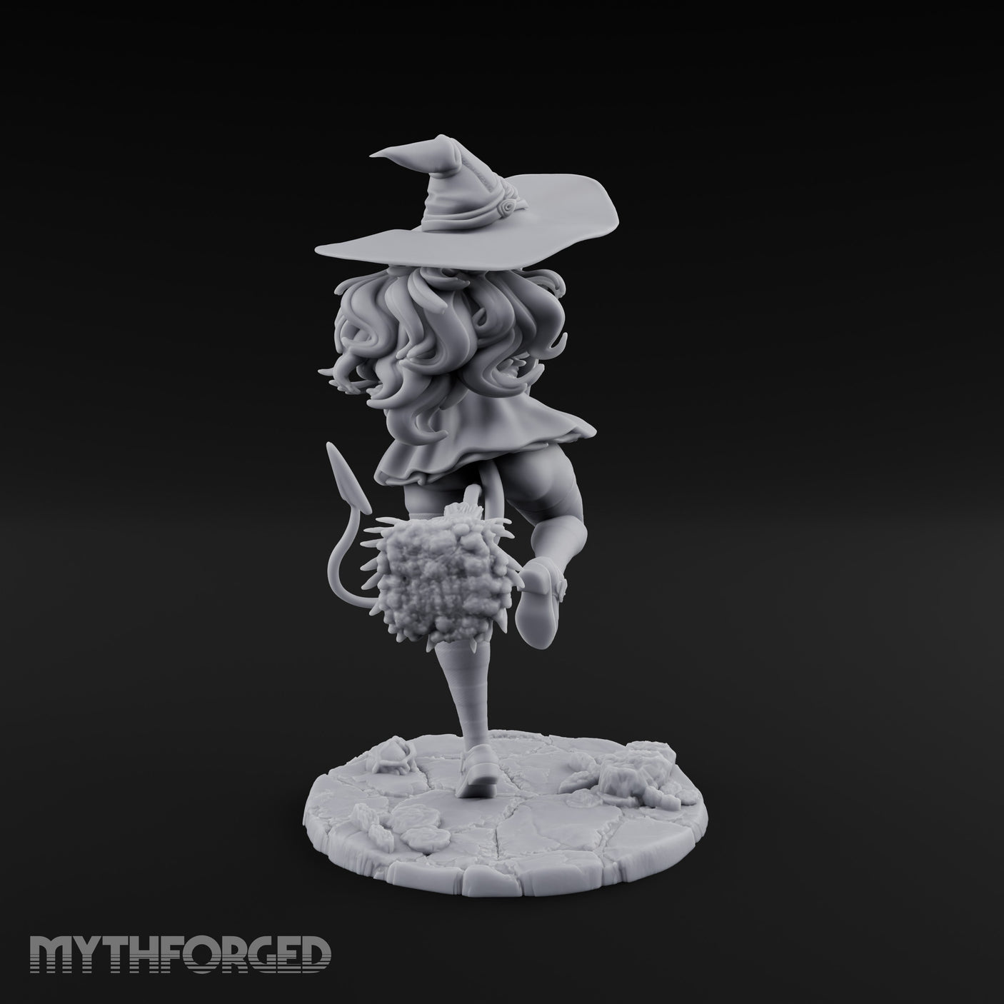 Skipping Along Giggling Tiefling Witch Miniature for Dungeons and Dragons, Pathfinder or other TTRPGs