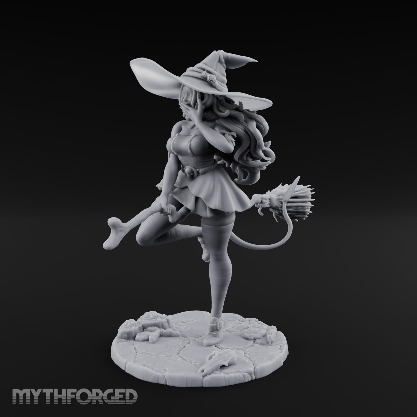 Skipping Along Giggling Tiefling Witch Miniature for Dungeons and Dragons, Pathfinder or other TTRPGs
