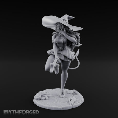 Skipping Along Giggling Tiefling Witch Miniature for Dungeons and Dragons, Pathfinder or other TTRPGs