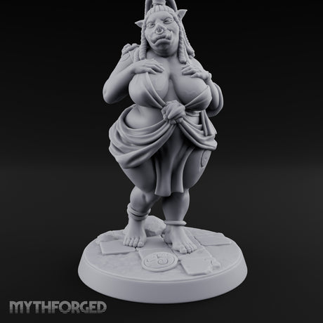 Skirt Lifting Orc Tavern Wench Miniature for Dungeons and Dragons, Pathfinder or other TTRPGs