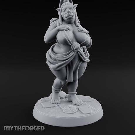 Skirt Lifting Orc Tavern Wench Miniature for Dungeons and Dragons, Pathfinder or other TTRPGs