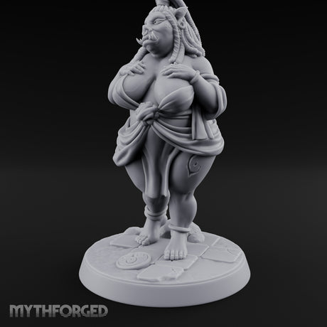 Skirt Lifting Orc Tavern Wench Miniature for Dungeons and Dragons, Pathfinder or other TTRPGs