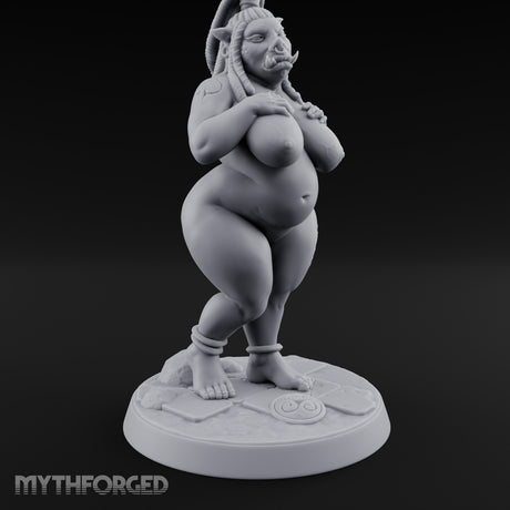 Skirt Lifting Orc Tavern Wench Miniature for Dungeons and Dragons, Pathfinder or other TTRPGs