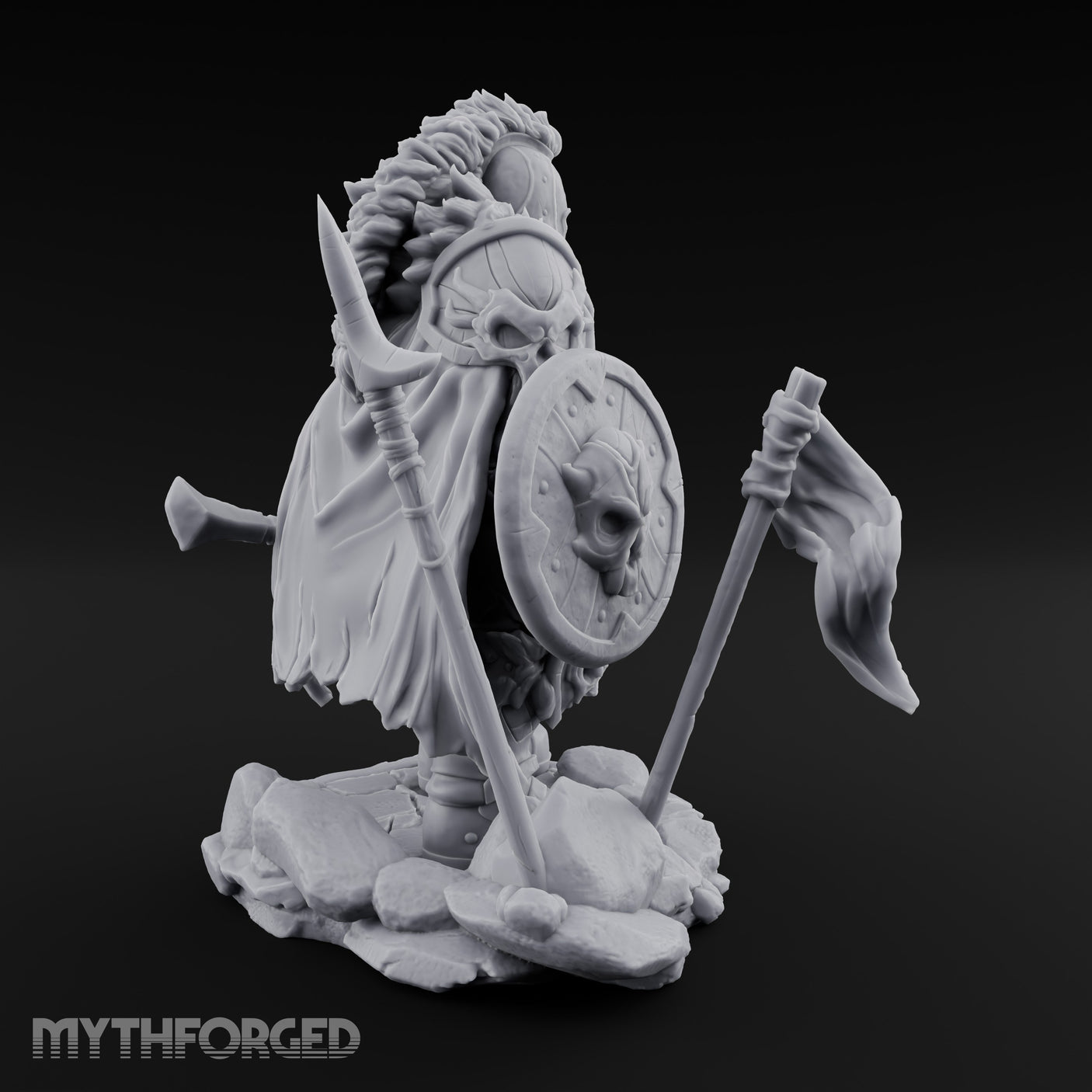 Skull Adorned Banner Bearing Orc Warlord Miniature for Dungeons and Dragons, Pathfinder or other TTRPGs