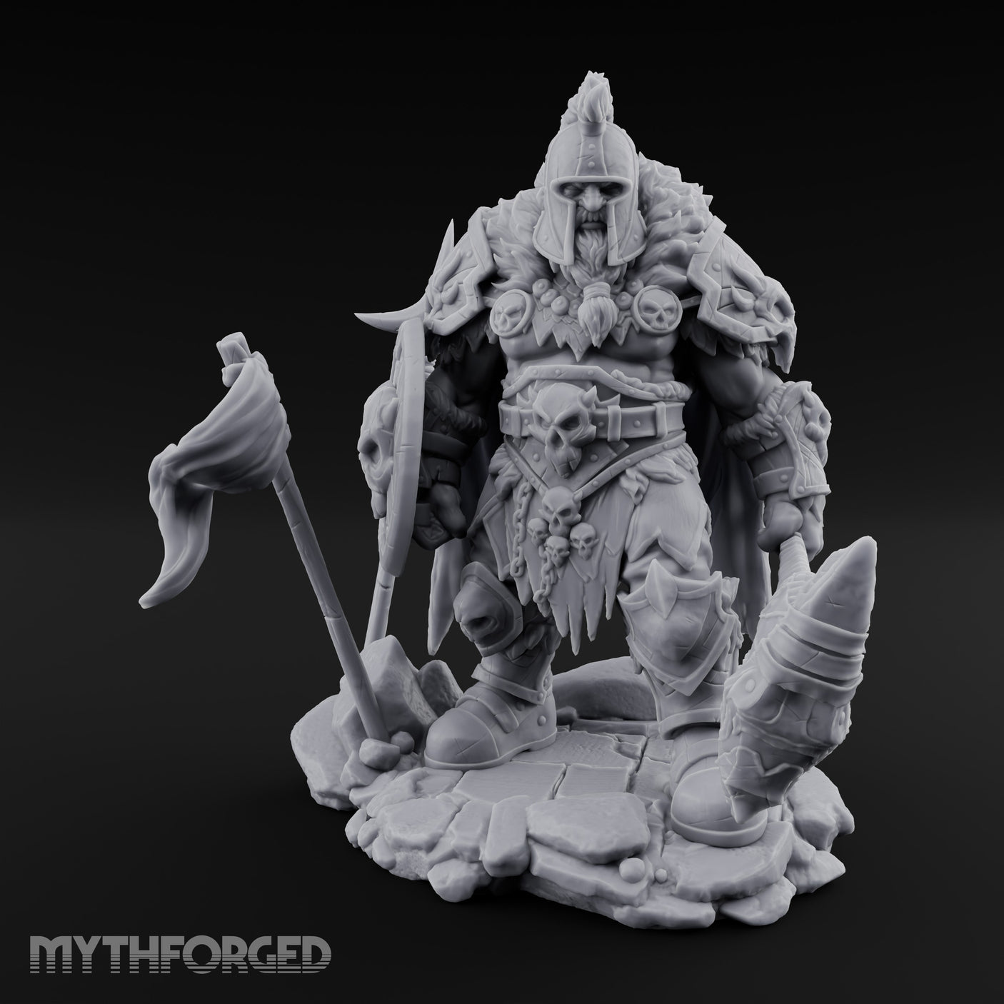 Skull Adorned Banner Bearing Orc Warlord Miniature for Dungeons and Dragons, Pathfinder or other TTRPGs