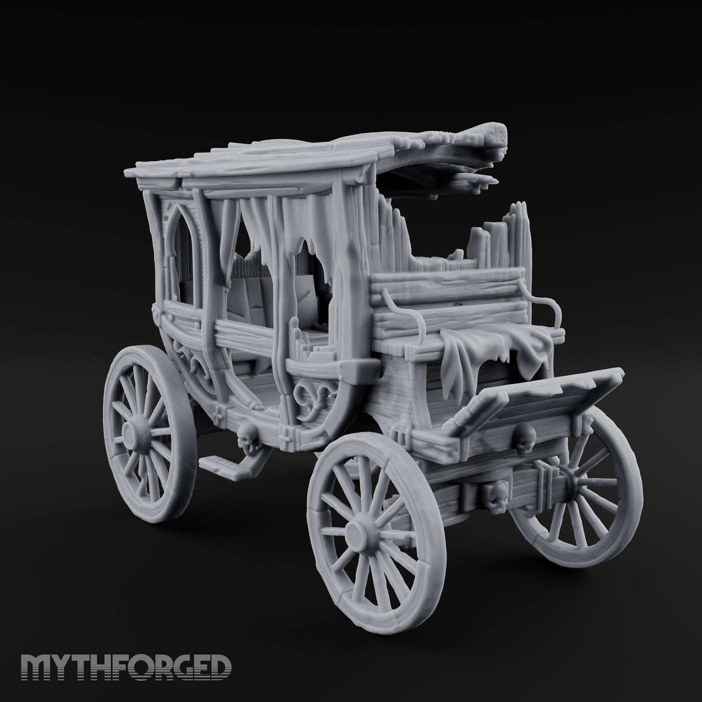 Skull-Adorned Shroud-Filled Decrepit Funeral Carriage Miniature for Dungeons and Dragons, Pathfinder or other TTRPGs