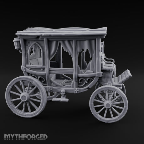 Skull-Adorned Shroud-Filled Decrepit Funeral Carriage Miniature for Dungeons and Dragons, Pathfinder or other TTRPGs