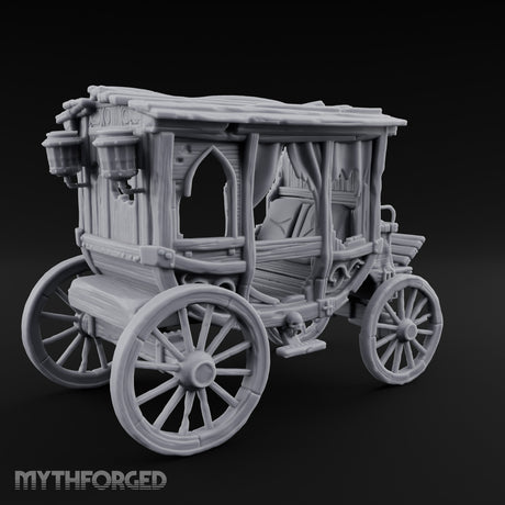 Skull-Adorned Shroud-Filled Decrepit Funeral Carriage Miniature for Dungeons and Dragons, Pathfinder or other TTRPGs