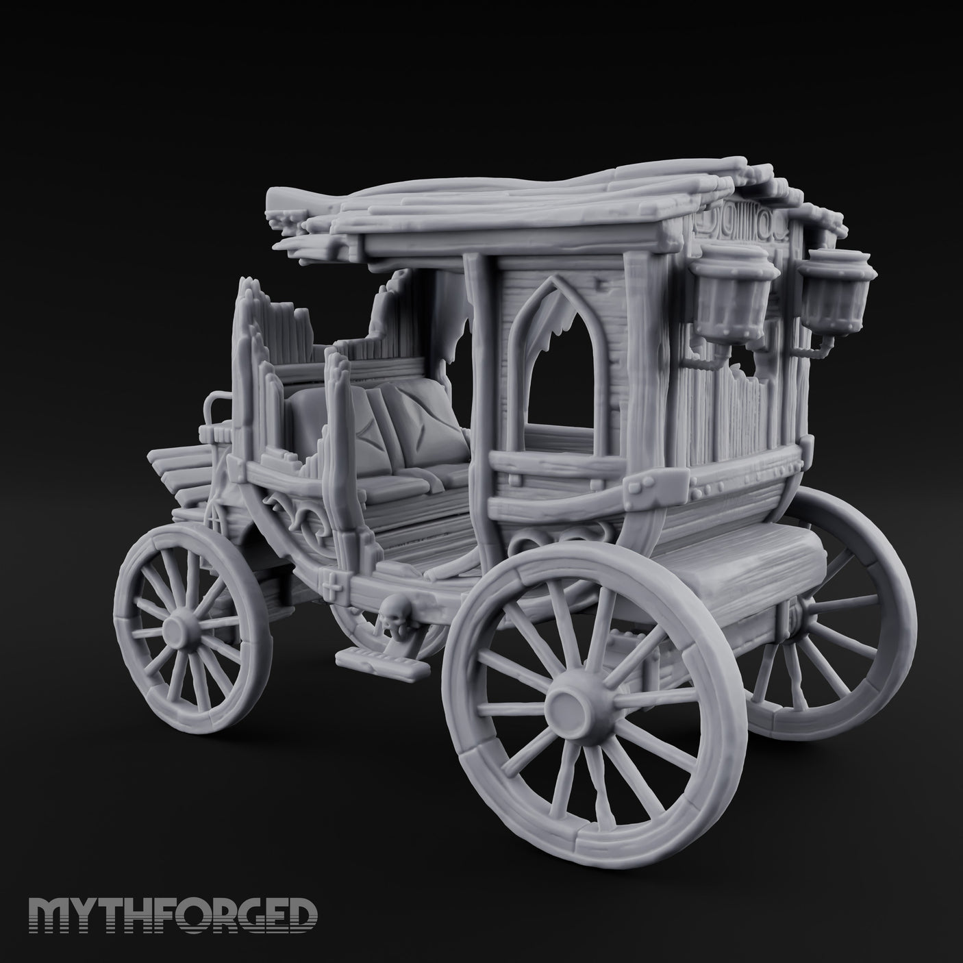 Skull-Adorned Shroud-Filled Decrepit Funeral Carriage Miniature for Dungeons and Dragons, Pathfinder or other TTRPGs