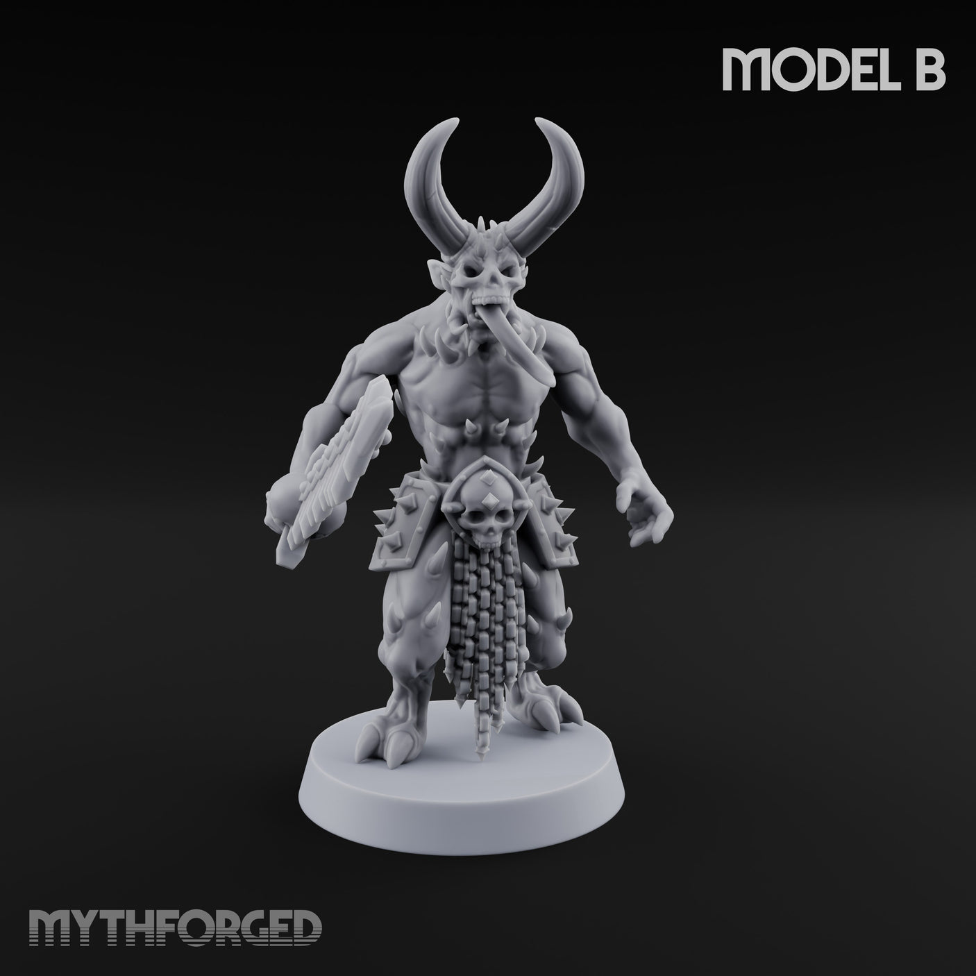 Skull Bearing Demon Warrior B Miniature for Dungeons and Dragons, Pathfinder or other TTRPGs