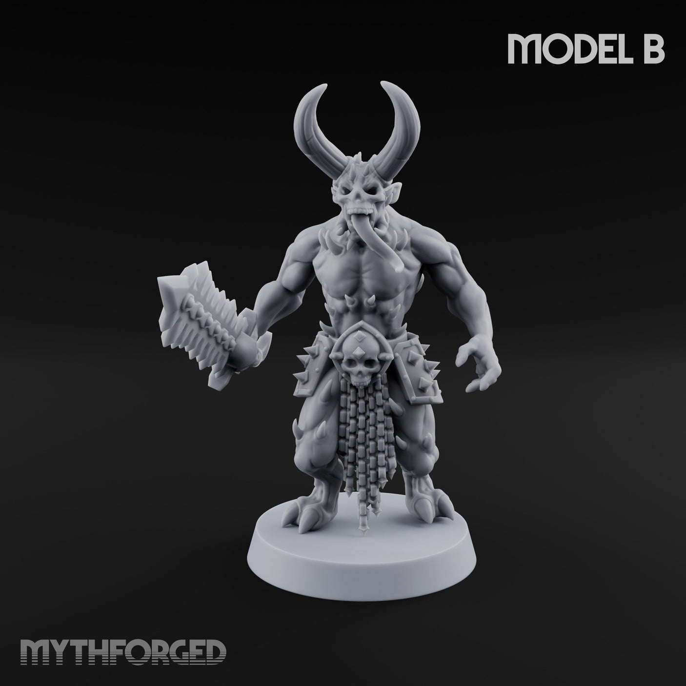 Skull Bearing Demon Warrior B Miniature for Dungeons and Dragons, Pathfinder or other TTRPGs